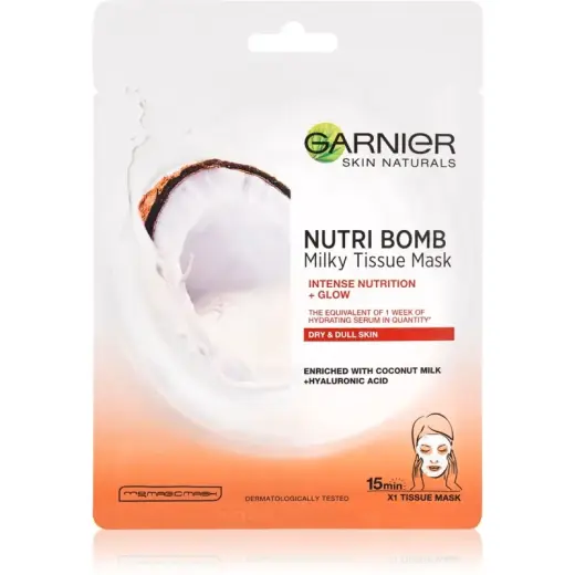 GARNIER - Skin Naturals Milky Tissue Mask - Textile Face Mask with Coconut Milk for Dry Skin 32.0g