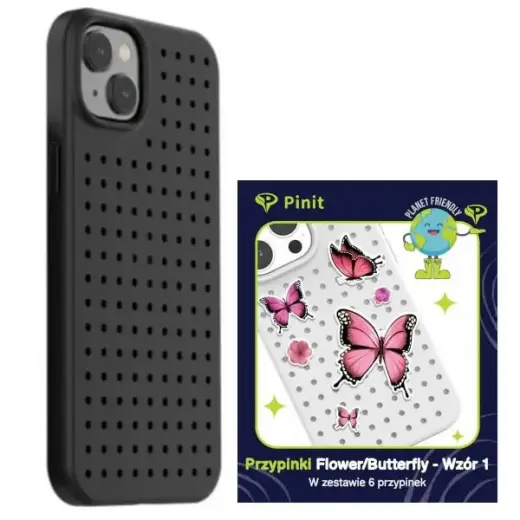Pinit Dynamic Flower/Butterfly Pin maciņš telefonam iPhone 14 Plus | iPhone 15 Plus melns