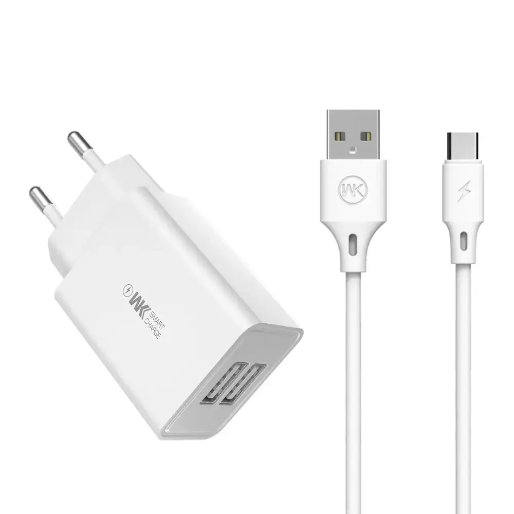 WK Design WP-U56 универсальное зарядное устройство USB | 5V | 2.0A + USB-C провод 1М белая