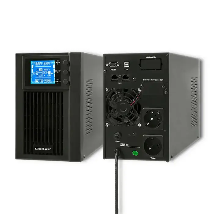 Qoltec Uninterruptible Power Supply UPS On-line | Pure Sine Wave | 1kVA | 800W | LCD | USB
