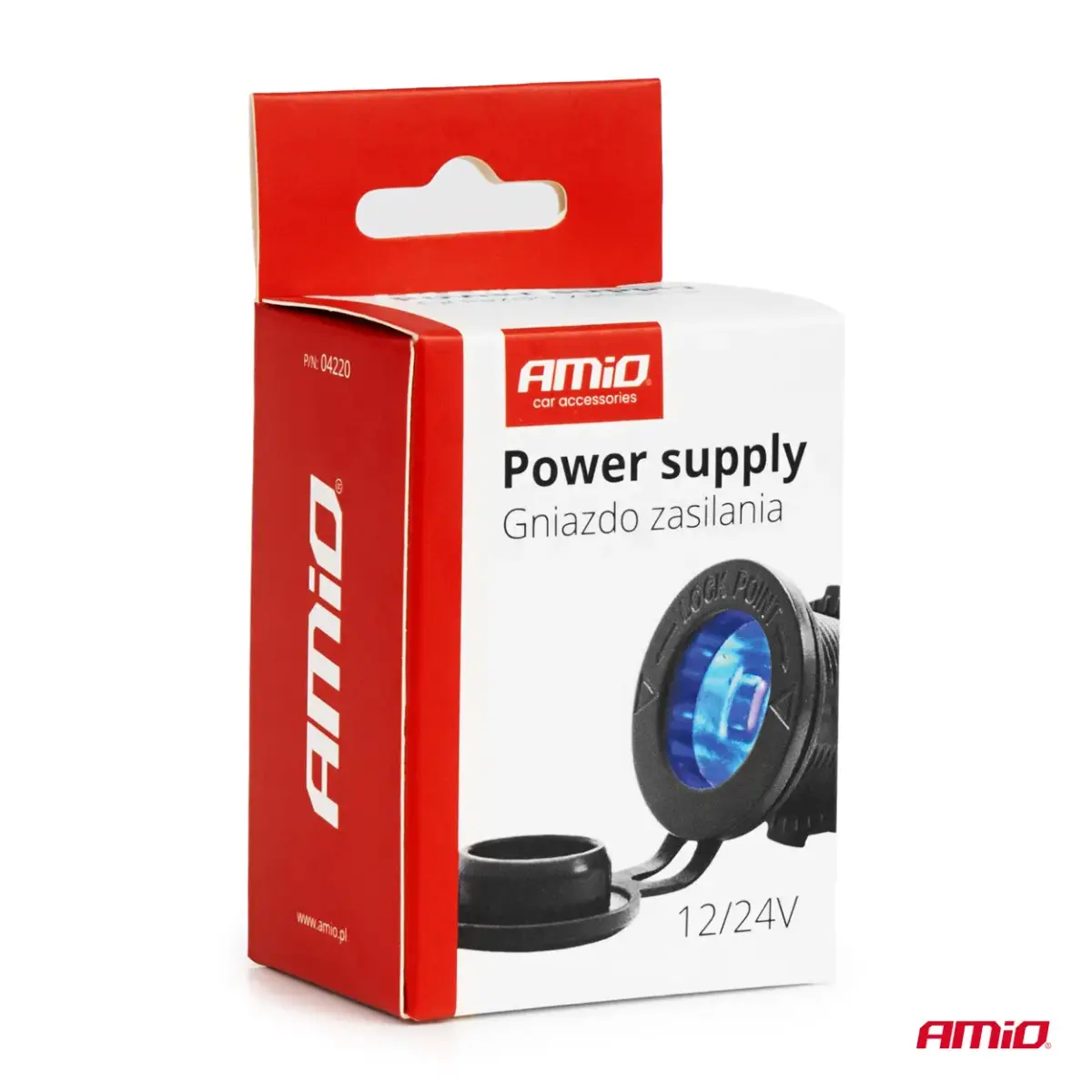 Waterproof Car Cigarette Lighter Socket with BLUE LED Backlight 12/24V AMIO-04220