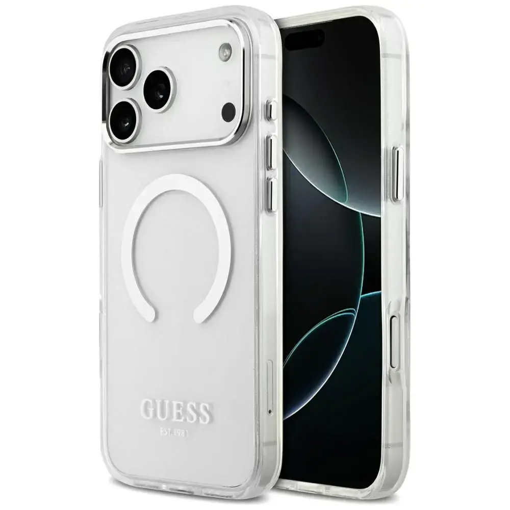 Guess Metal Outline MagSafe case for iPhone 17 Pro Max silver