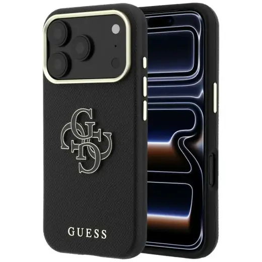Guess Grained & Big Resin Logo Case for iPhone 18 Pro / 17 Pro – Black