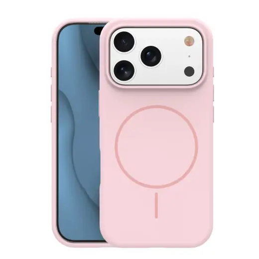 Silicone Thin Mag phone case with MagSafe support for iPhone 17 Pro Max pink
