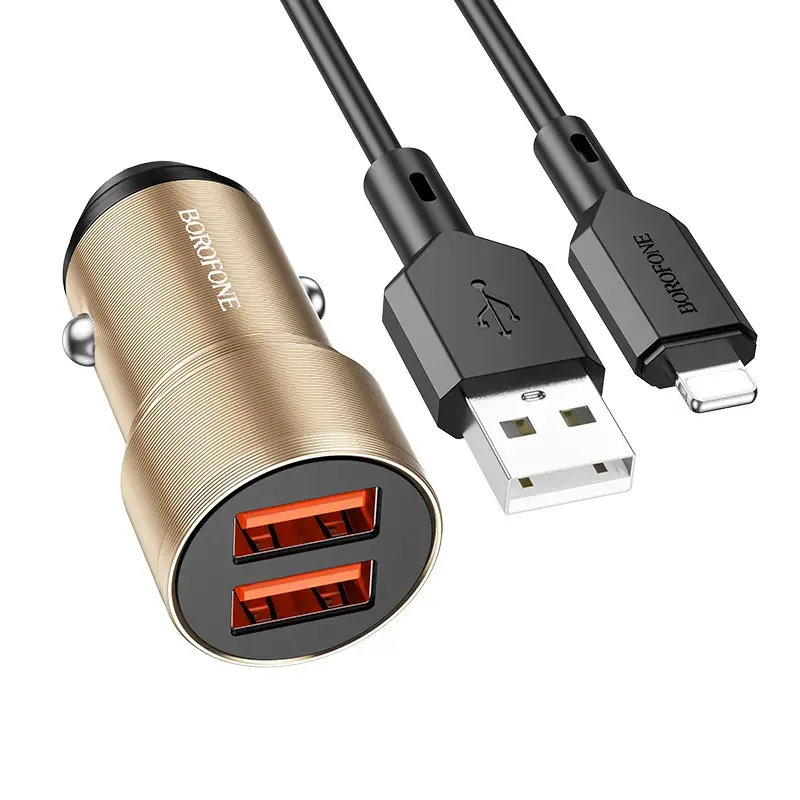 Borofone BZ19 Wisdom car charger | 18W | QC | USB-A, Lightning | with Lightning cable included | gold