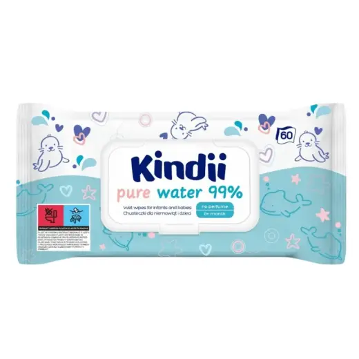 Детские влажные салфетки Kindii Pure Water 99%, 60 шт.