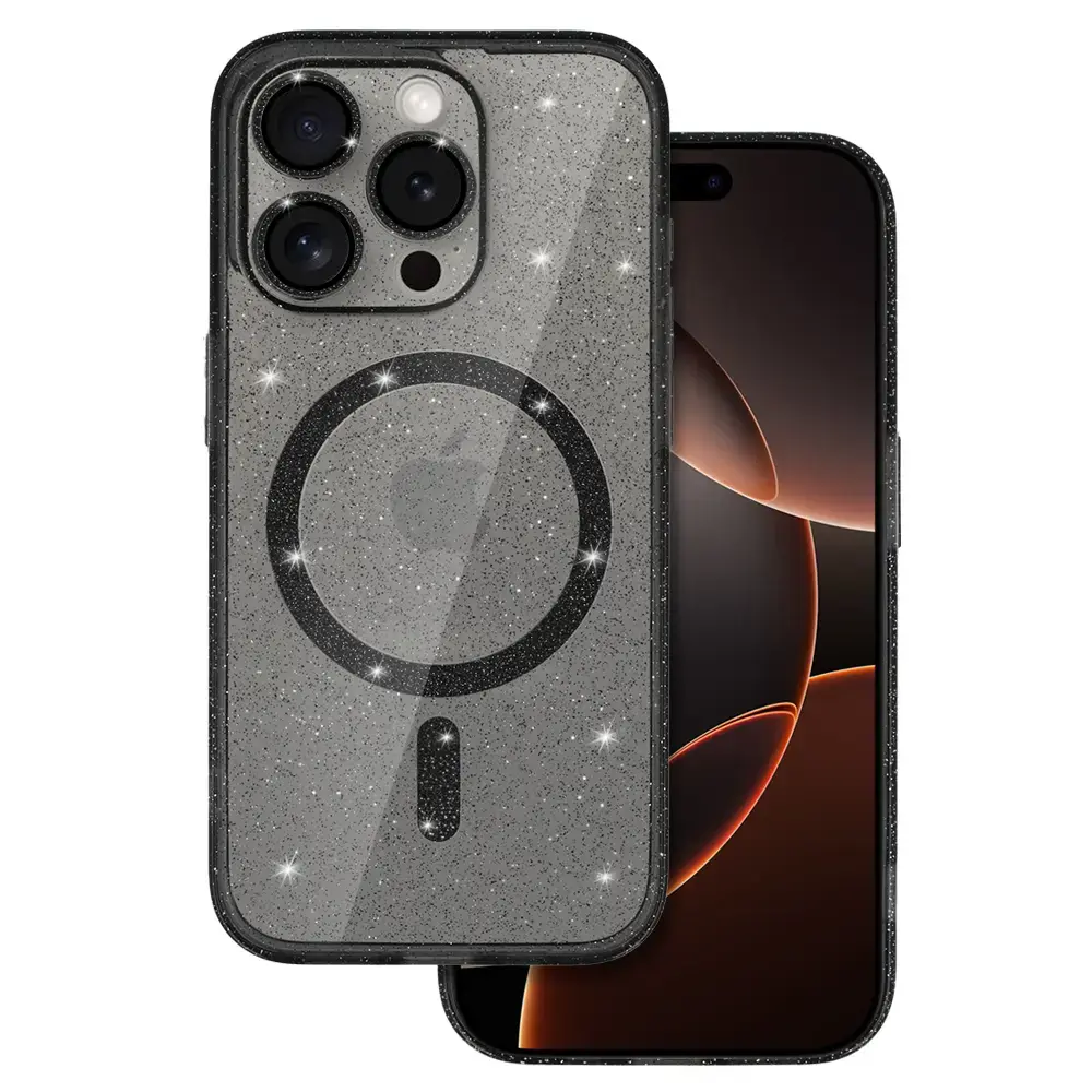 Glitter Magsafe Case for Iphone 16 Pro black clear