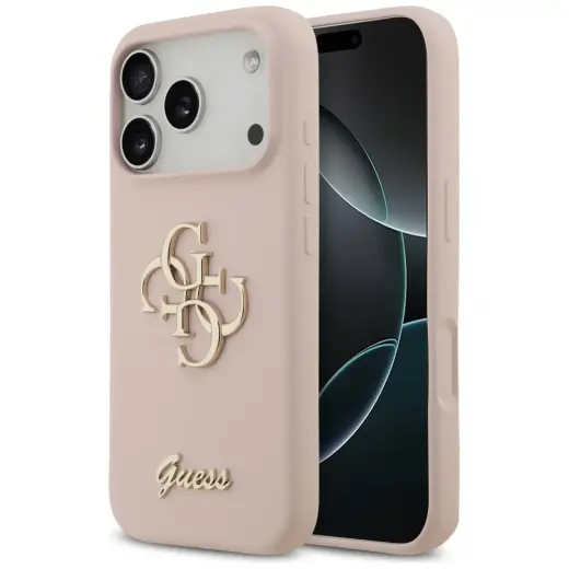Guess Silicone Big 4G Script telefoniümbris iPhone 17 Pro jaoks, roosa