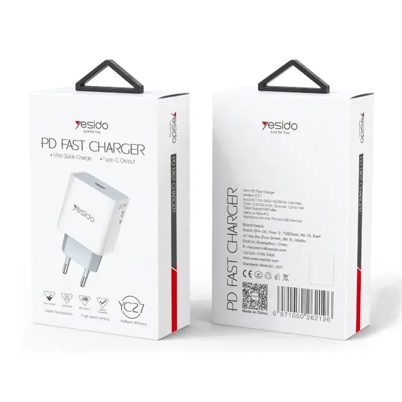 YESIDO WALL CHARGER YC27 PD 18W QC USB-C WHITE