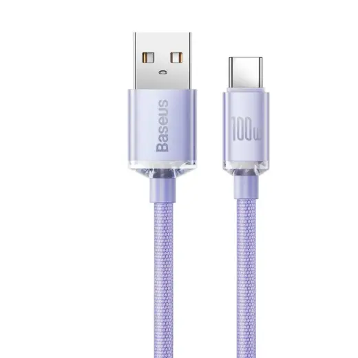Baseus crystal shine series datu pārraides un uzlādes vads | USB-A uz USB-C | 100W | 1.2m | violets