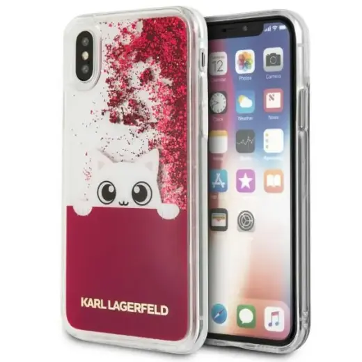 Karl Lagerfeld KLHCPXPABGFU iPhone X fushia|różowy hard case Liquid Glitter