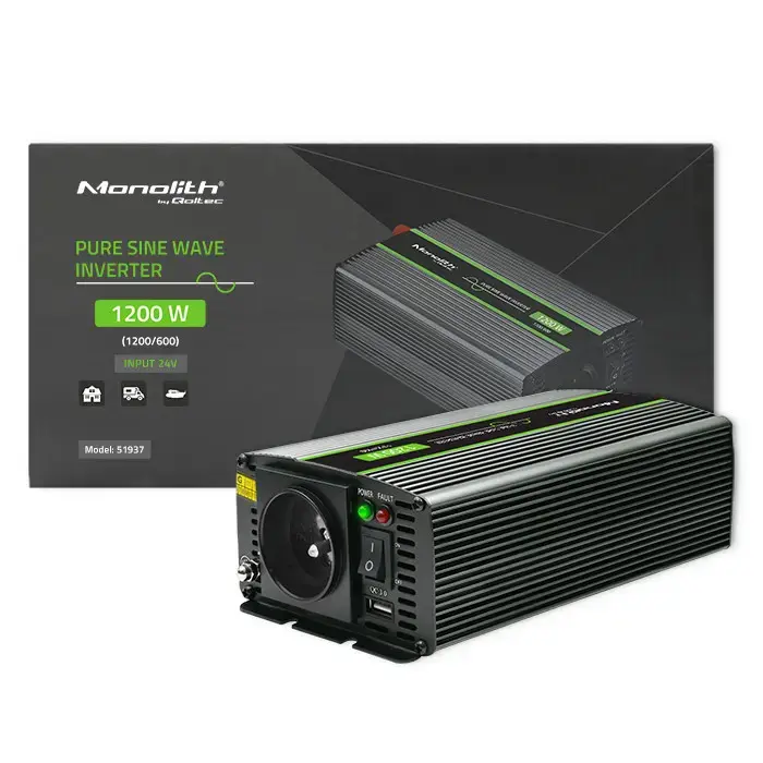 Qoltec Pure Sine Wave Inverter Monolith| 600W | 1200W | 24V to 230V