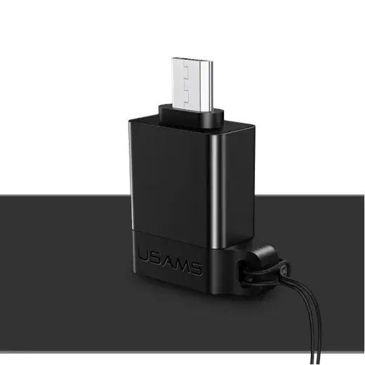 USAMS Adapter A1 micro USB - USB OTG 2.0ze smyczą czarny/black SJ187MU01 (US-SJ187)