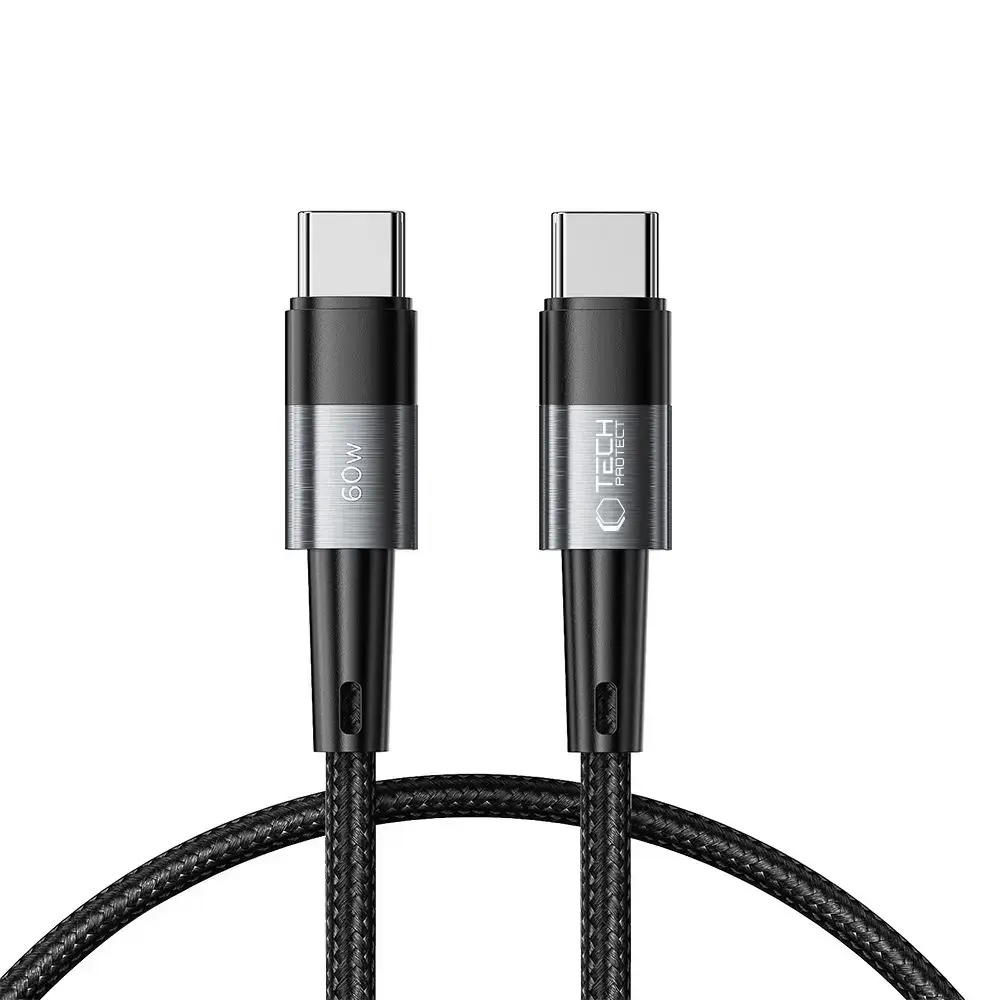 Tech-Protect UltraBoost datu pārraides un uzlādes vads | USB-C uz USB-C | 60W | 0.25m | pelēks