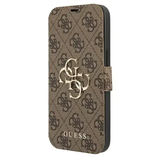 GUBKP13S4GMGBR Guess PU 4G Metal Logo Book Case for iPhone 13 Mini Brown