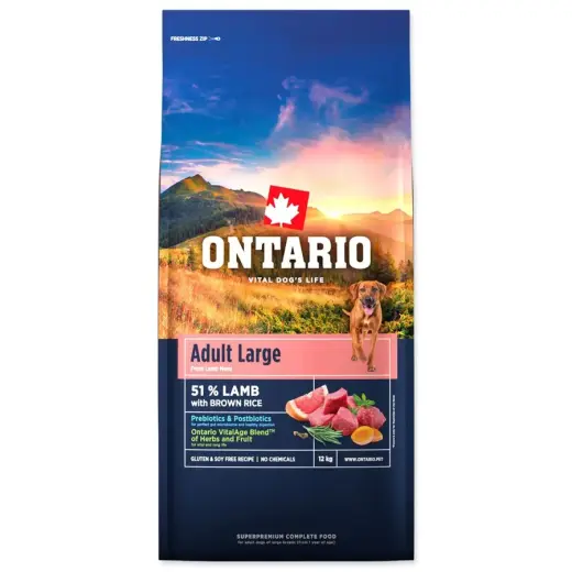 Sausa barība suņiem – Ontario Adult Large, Lamb and Brown Rice, 12 kg