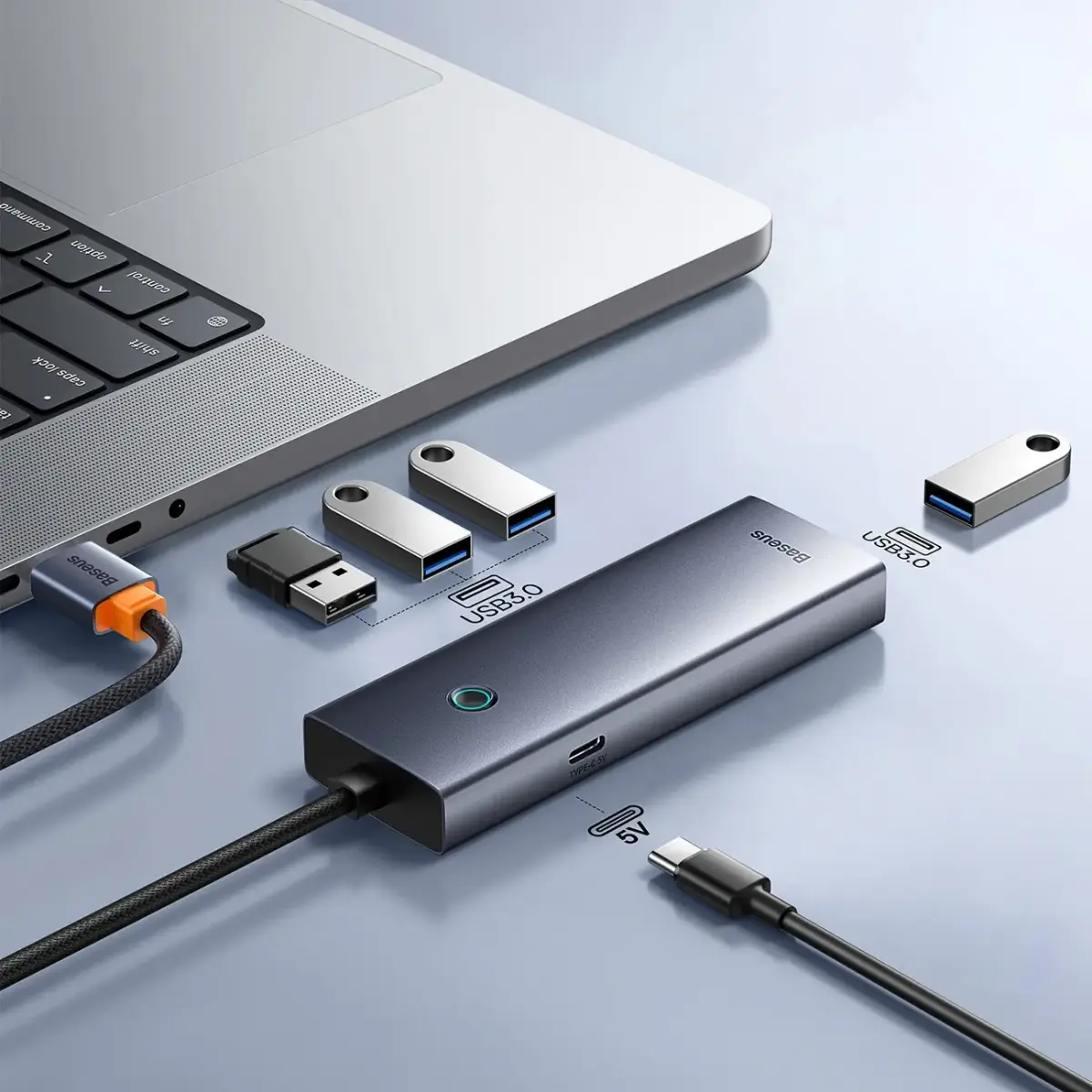 Baseus UltraJoy Series USB-A hub 4xUSB-A 3.0 1xUSB-C 5V 50cm - gray