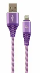 Gembird USB Male - Lightning Male Premium cotton braided 1m Purple|White