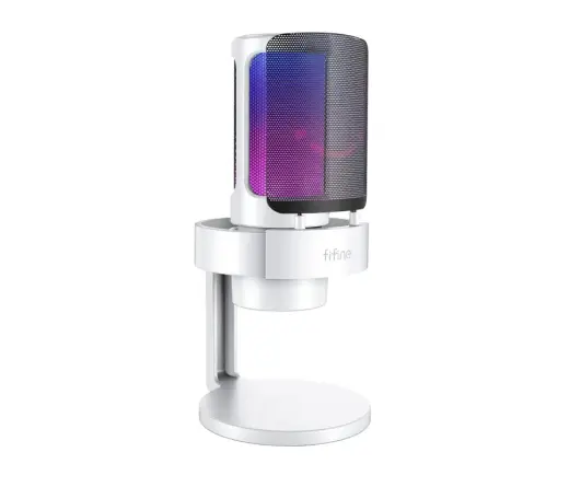 Fifine AmpliGame A8 RGB microphone for gaming | podcasts | streams | tripod | white