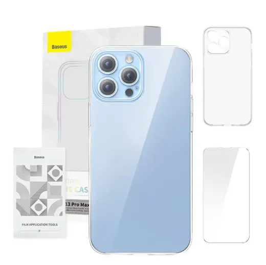 Phone case Baseus Crystal Clear for 13 Pro Max (transparent) +all-tempered-glass screen protector +cleaning kit