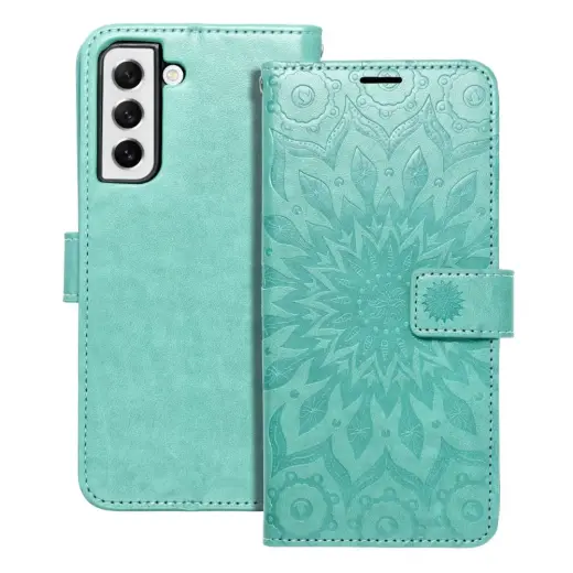 MEZZO mandala knyginio tipo telefono dėklas Samsung Galaxy S21 FE 5G (G990) žalias