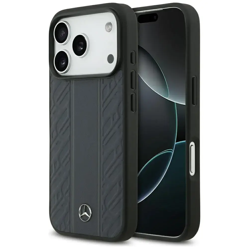 Mercedes Leather Laurel Leaves Stripes maciņš ar MagSafe atbalstu telefonam iPhone 17 Pro zils