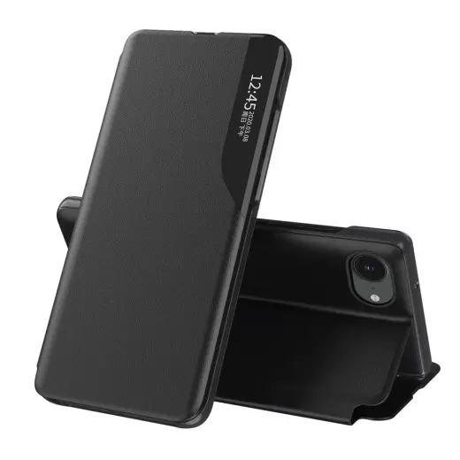 Eco Leather View knyginio tipo telefono dėklas su stovu iPhone 16e juodas