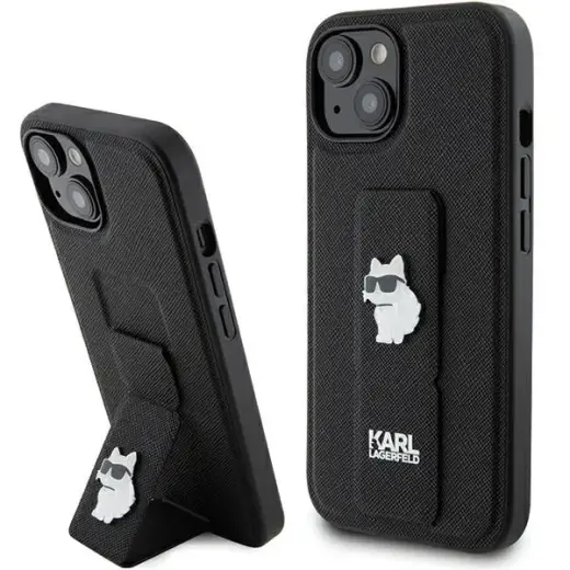 Karl Lagerfeld KLHCP15MGSACHPK iPhone 15 Plus | 14 Plus 6.7" |black hardcase Gripstand Saffiano Choupette Pins