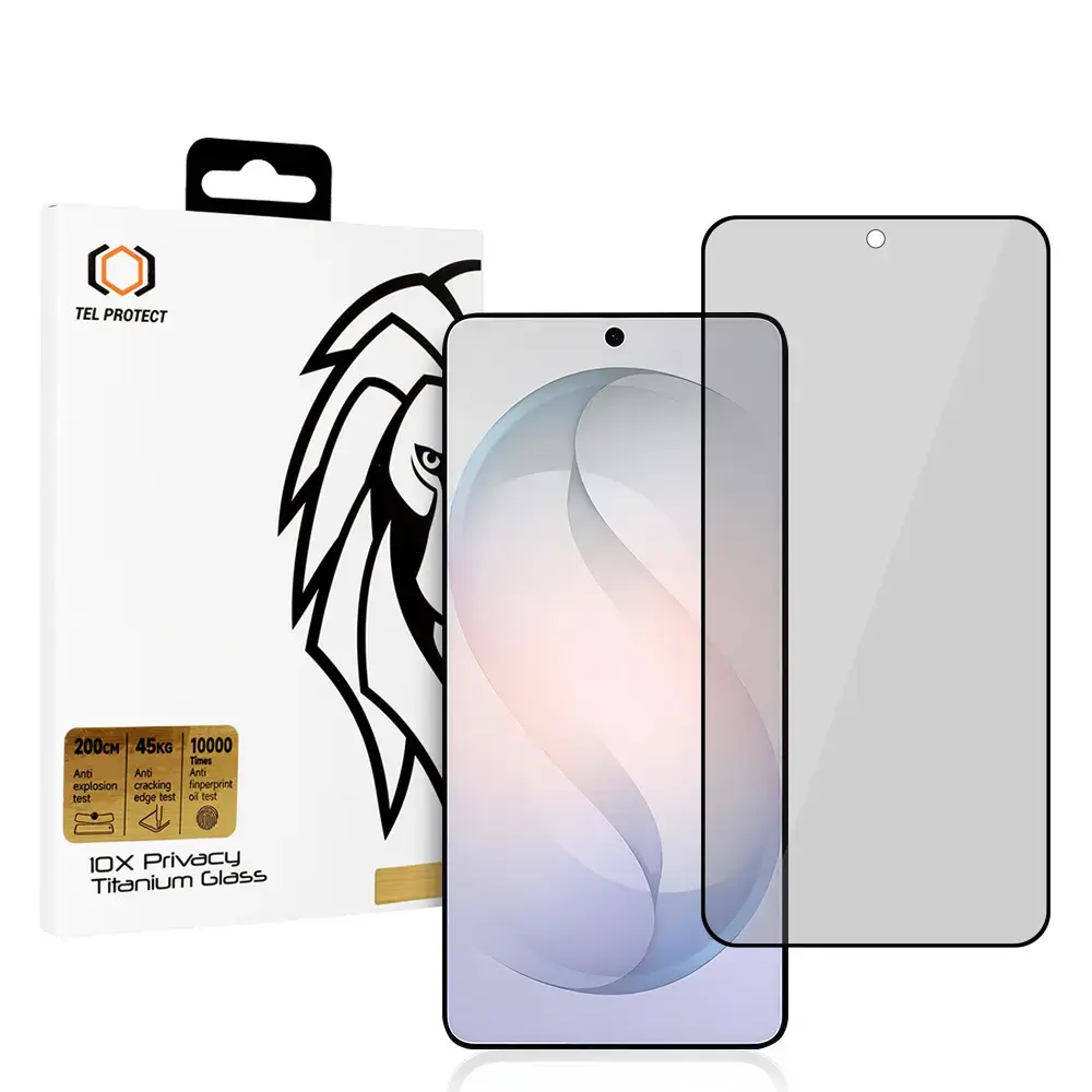 Tel Protect 10X Privacy Titanium aizsargstikls telefona ekrānam Galaxy S26 (privātuma efekts) (saderīgs ar pirksta nospieduma sensoru)