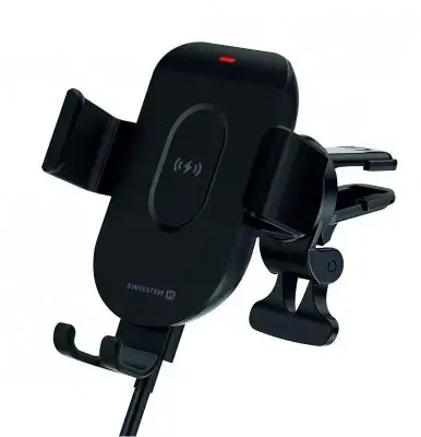 Swissten GW1-AV5 Air Vent Turētājs Gaisa Restei Ar 15W  Wireless Uzlādi + Micro USB Vads 1m Melns