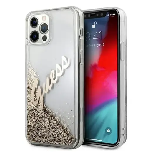 Guess GUHCP12MGLVSGO iPhone 12|12 Pro 6,1" złoty|gold hardcase Glitter Vintage Script