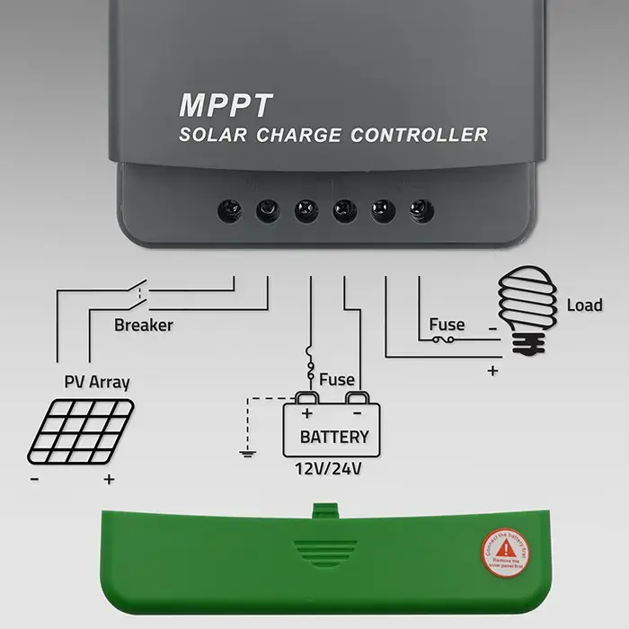Qoltec Solar Charge Controller MPPT with Temperature Sensor 10A | 12V / 24V | LCD | 2 x USB | Bluetooth | APP | GEL | LiFePO4