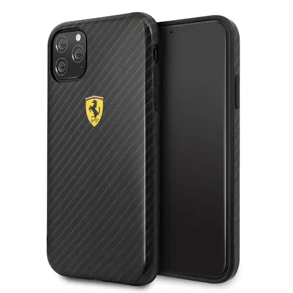 Ferrari Hardcase FESPCHCN58CBBK Izturīgs Silikona Aizsargapvalks Priekš Apple iPhone 11 Pro Melns