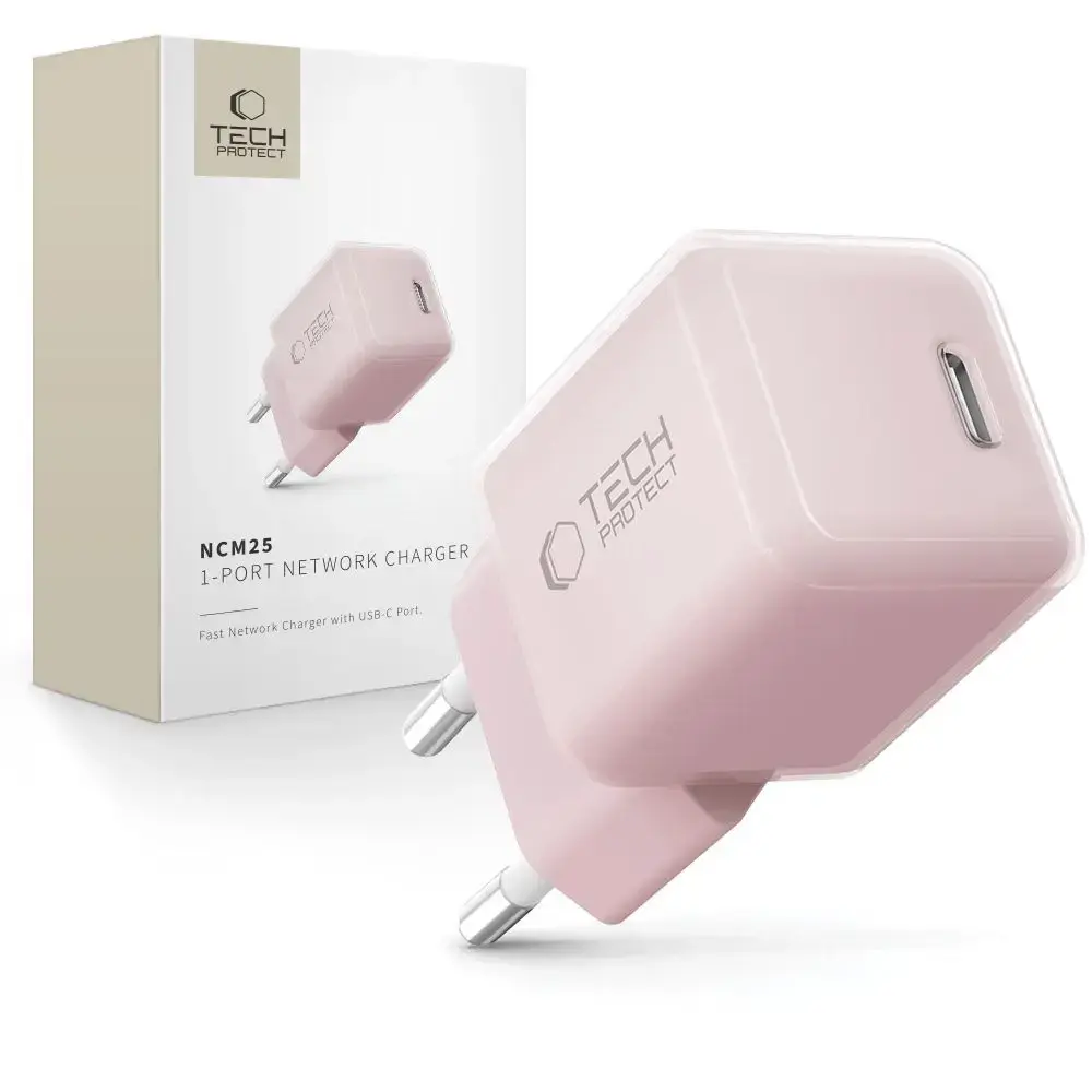 Tech-Protect NCM25 tīkla lādētājs | 25W | PD | USB-C | rozā