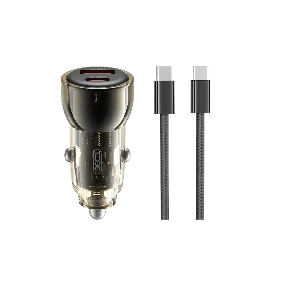 XO CC60 auto lādētājs | 60W | PD | USB-A, USB-C | ar USB-C uz USB-C vadu komplektā | melns