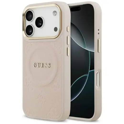 Case Guess Peony Hot Stamp MagSafe for iPhone 17 Pro pink