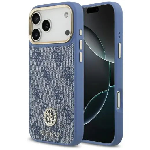 Case Guess 4G Strass Logo MagSafe for iPhone 17 Pro Max blue