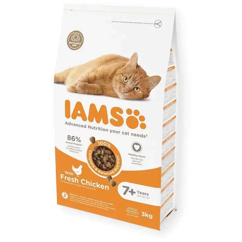 IAMS CAT SENIOR CHICKEN 3KG. Dry food with chicken for cats older than 7 years