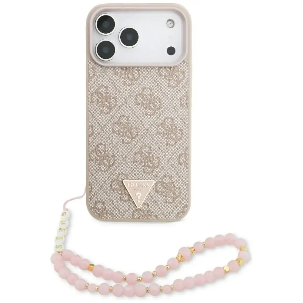 Guess 4G Strap Triangle Logo maciņš ar MagSafe atbalstu telefonam iPhone 17 Pro Max rozā