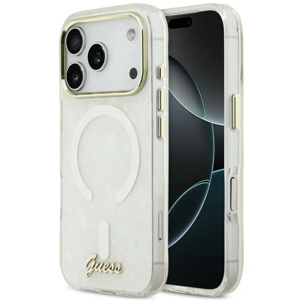 Guess IML Shell Script maciņš ar MagSafe atbalstu telefonam iPhone 17 Pro Max balts