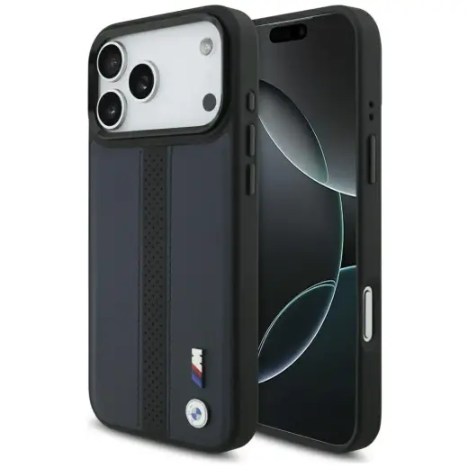 Case BMW M Perforated Stripe Logo MagSafe for iPhone 17 Pro Max navy blue