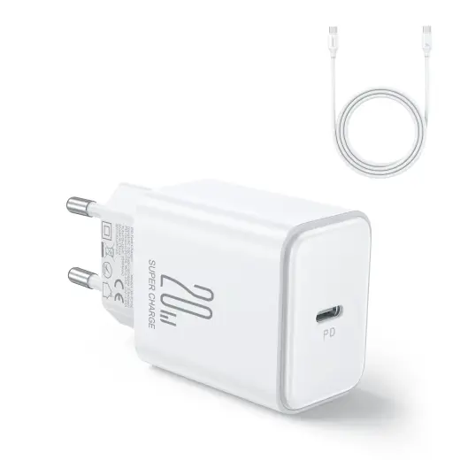 Joyroom JR-TCF06 USB-C PD 20W wall charger + USB-C cable - white