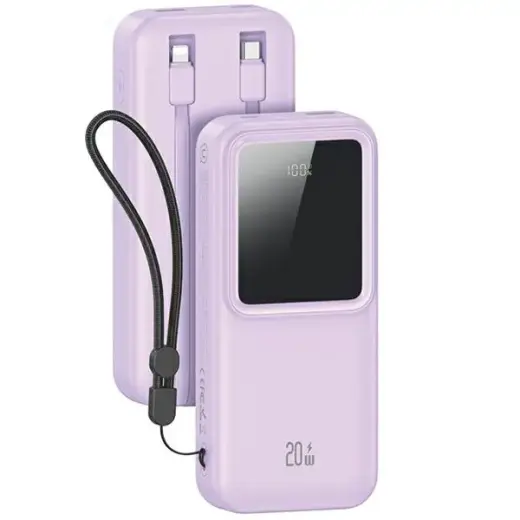 USAMS Powerbank with built-in USB-C+Lightning cables 30000 mAh 20W PD+Qc 3.0 Fast Charge X-chel Series purple 30KCD21303 (US-CD213)