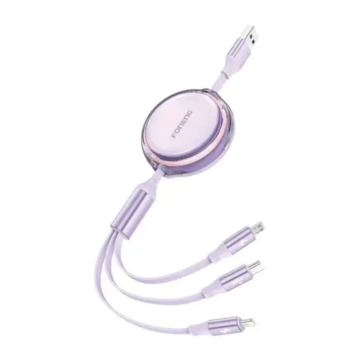 Foneng X113 3-in-1 data transfer and charging cable | USB-A to USB-C, Lightning, Micro USB | 1.1m | purple