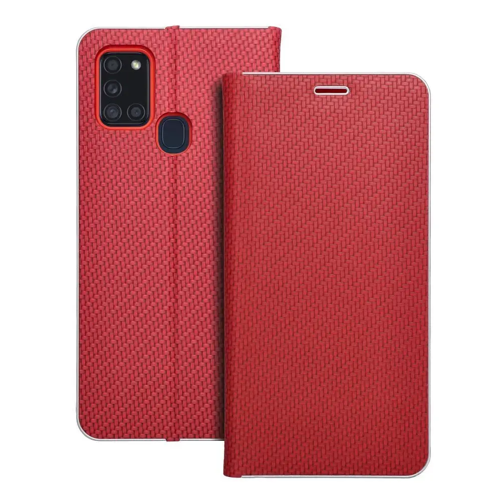LUNA Book Carbon grāmatveida maciņš telefonam Samsung Galaxy A21s (A217) sarkans