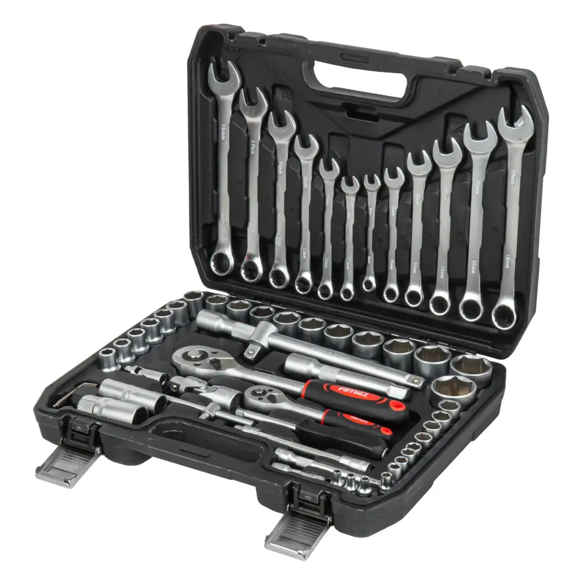 Wrenches and sockets set with ratchet wrenches 61 el AMIO-05017