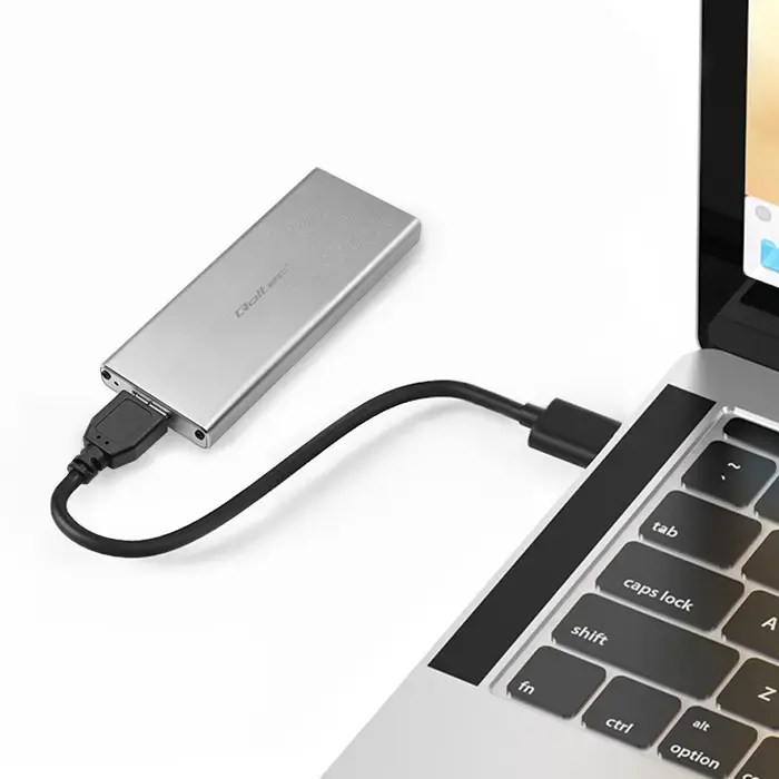 Qoltec Aluminium Enclosure | M.2 SSD drive | SATA | NGFF| USB 3.0 | Super speed 5GB/s | 2TB | Silver