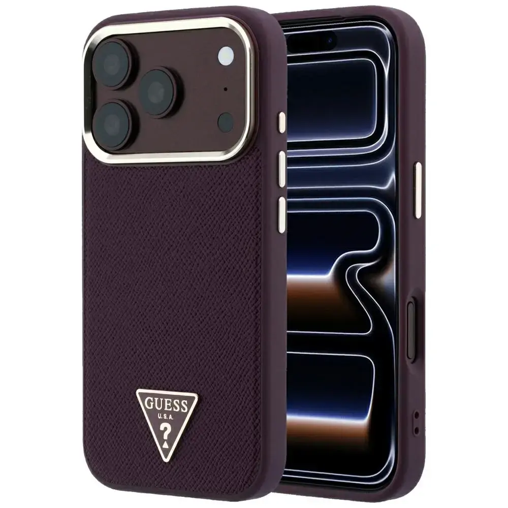 Guess Grained Triangle Logo MagSafe case for iPhone 18 Pro / 17 Pro - burgundy