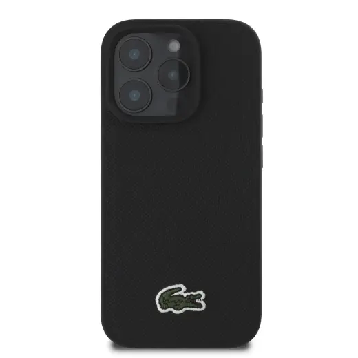 Lacoste Iconic Petit Pique Woven Logo MagSafe Case for iPhone 16 Pro Black