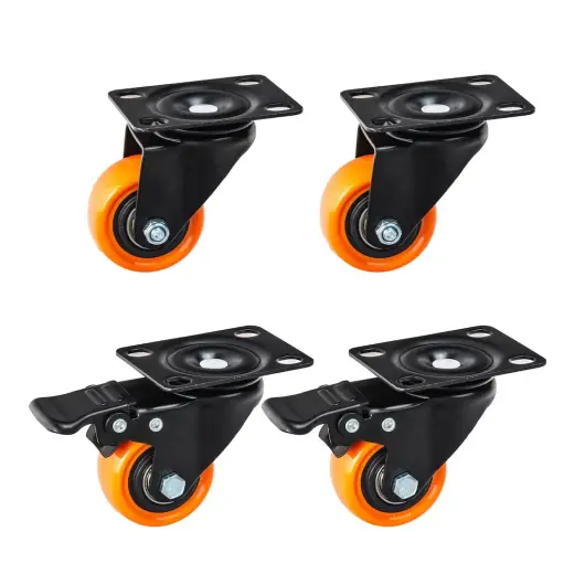 4 grozāmo riteņu komplekts 50mm 50kg – 2 ar bremzi un 2 bez bremzes